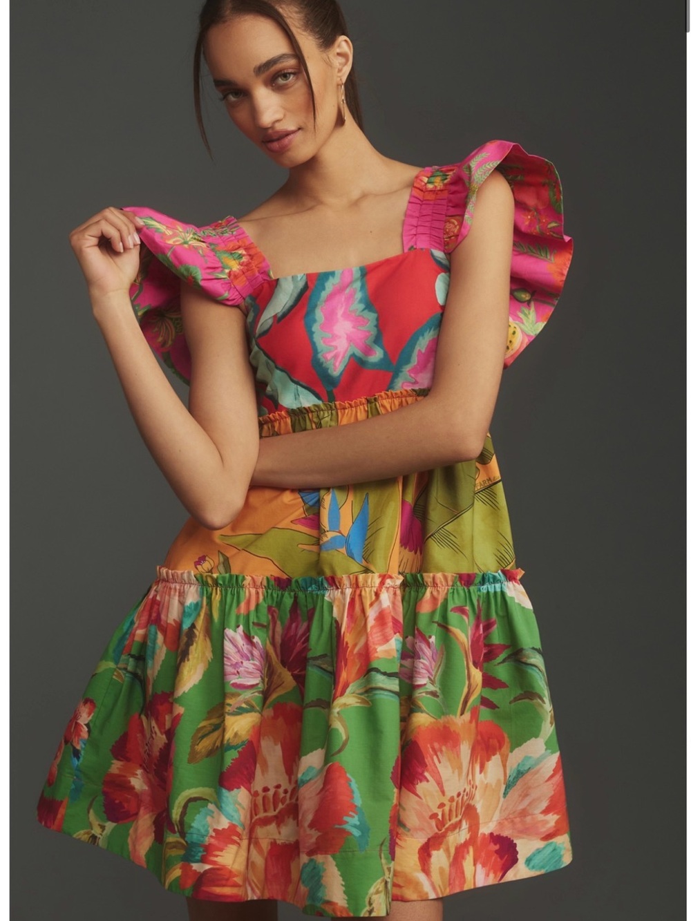 FARM Rio Multicolor Floral Mini Dress - Pink, Green, Red, Orange